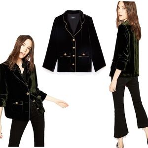 THE KOOPLES Black Pyjama Style Velvet button front long sleeve Jacket gold trim